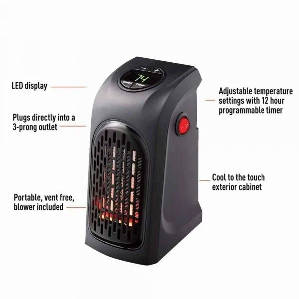 Room Heater Handy Heater for Home, Office, Camper LED Screen 400 Watts Portable Wall Heater Warmer, Mini Blower Heater for Winter